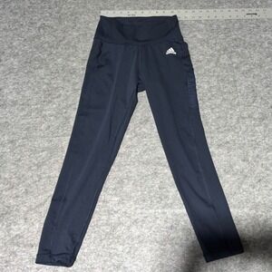 Adidas Womens Navy Blue Mid Rise Athletic‎ Pocket Leggings Size 2XS